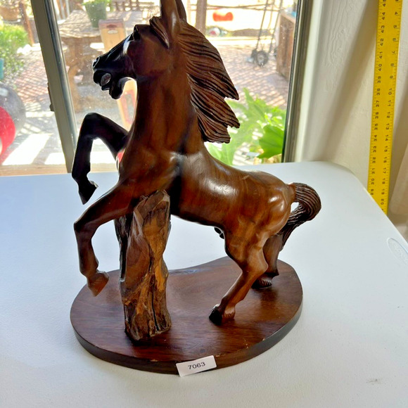 Hand Carved Rearing Stallion Sculpture Solid Wood 18” - Picture 15 of 15